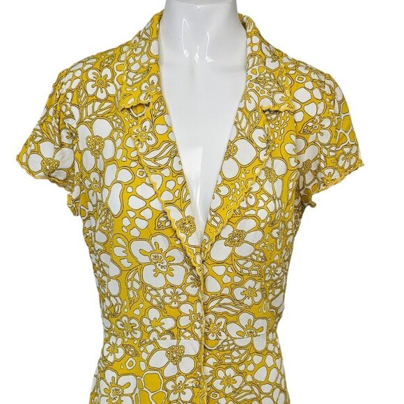 Aritza Sunday Best Vida Dress Flora Mini Shirt Button Front Size Small Yellow - Picture 9 of 11